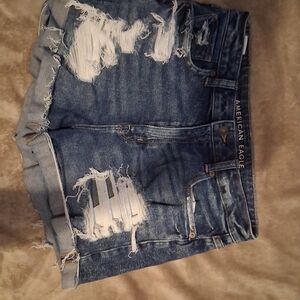 American Eagle Outfitters Blue Distressed Jean Shorts